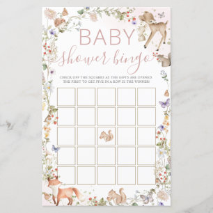 Waldtiere Wildblumen Baby Shower Bingo Spiel