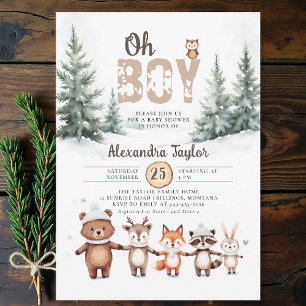 Waldtiere Winter Oh Boy Babyparty Einladung