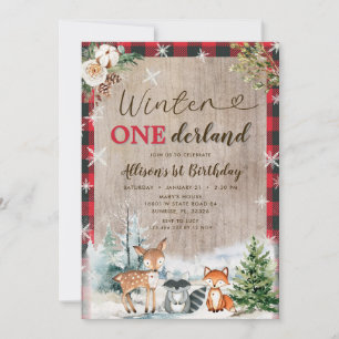 Waldtiere Winter ONEderland 1. Geburtstag Einladung