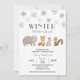 Waldtiere Winter ONEderland Geburtstag Einladung