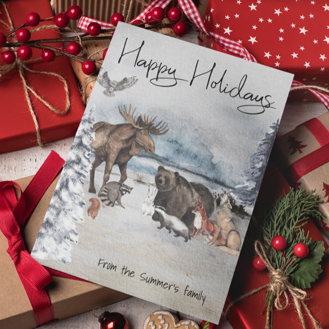 Waldtiere Winterwatercolor Urlaub Postkarte (Von Creator hochgeladen)