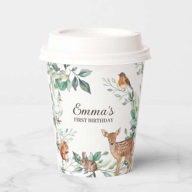 Waldtiere zum ersten Geburtstag Pappbecher (Vorderseite)