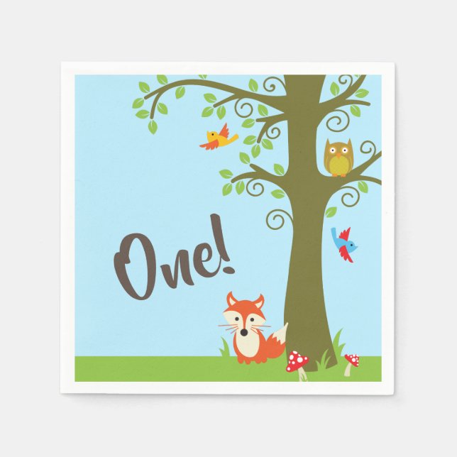 Waldtiere zum Geburtstag Niedlicher Kinder Waldfre Serviette (Vorderseite)
