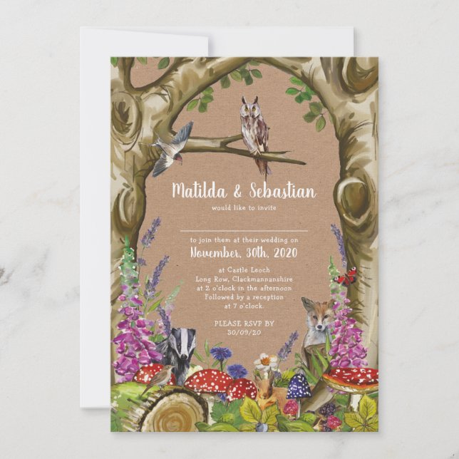 Waldtiere zum Hochzeitsempfang Einladung (Vorderseite)