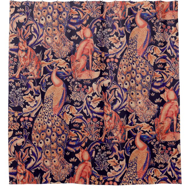 WALDTIERFox,Pfau,Hare Pink Blue Floral Duschvorhang (Vorderseite)