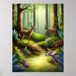 Waldtierhirsch im generativen KI-Wald Poster