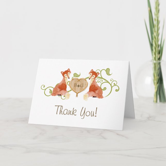 Waldtierkreaturen, Fox n Vines Hochzeiten Dankeskarte (Vorderseite)