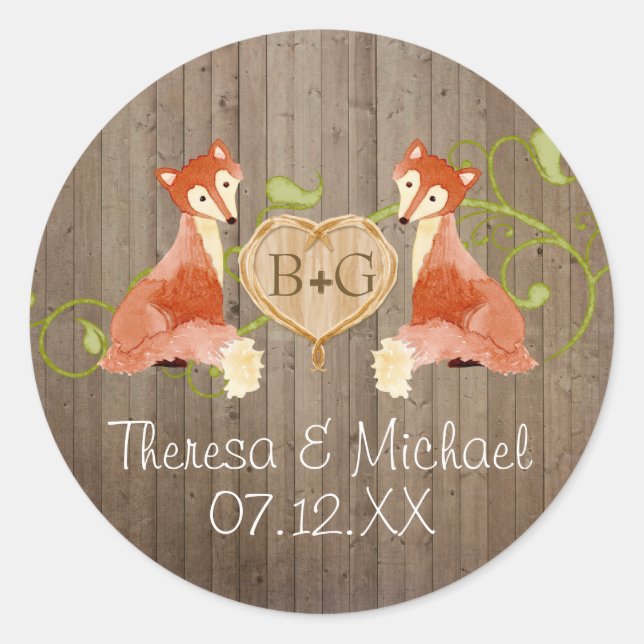 Waldtierkreaturen, Fox n Vines Hochzeiten Runder Aufkleber (Vorderseite)