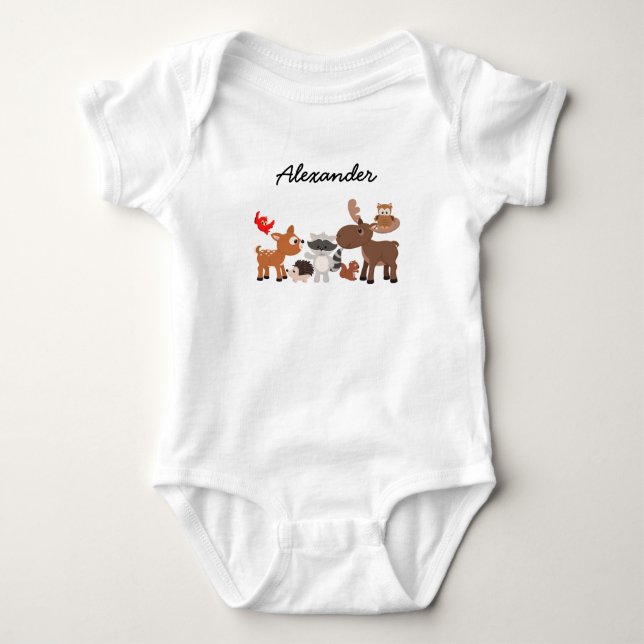 Waldtierpersonalisiertes Schnellunterhemd Baby Strampler (Vorderseite)