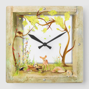 Waldtierwald in einer Kastenuhr Quadratische Wanduhr