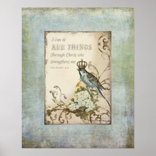 Waldvögel - Blauer Vogel mit Kronenflora Poster