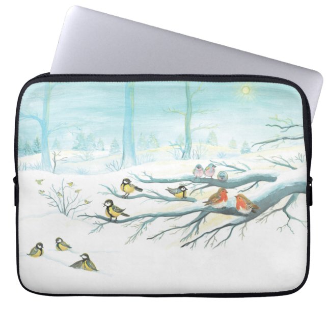 Waldvögel im Winter Laptopschutzhülle (Vorderseite)