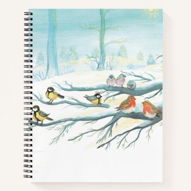 Waldvögel im Winter Notizbuch (Vorderseite)