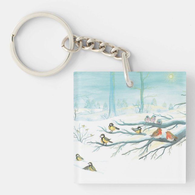 Waldvögel im Winter Schlüsselanhänger (Vorderseite)