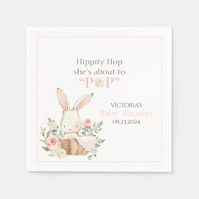 Waldwald Bunny Rabbit Pink Floral Napkins Serviette (Vorderseite)