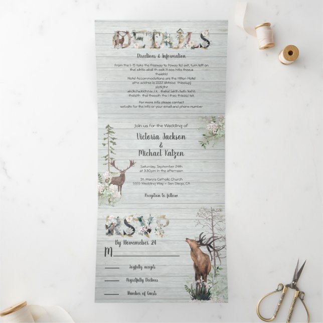 Waldwald Hochzeit Tri-Fold Invita Dreifach Gefaltete Einladung (Innenseite)