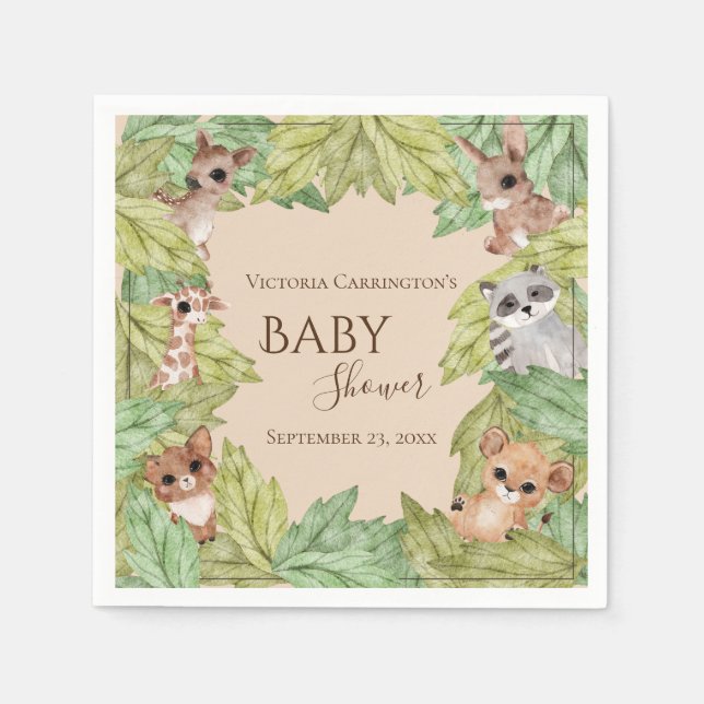 Waldwald Jungle Tiere Grüne Baby Serviette (Vorderseite)