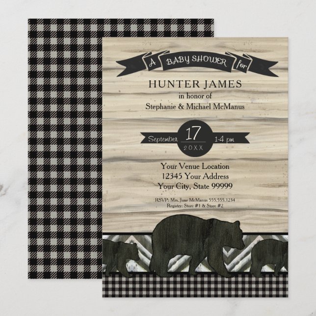 Waldwald Lumberjack Bears Wood Baby Dusche Einladung (Vorne/Hinten)