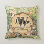 Waldwald-Tier-Monogramm Geburtsstat Pilze Kissen<br><div class="desc">Forest Woodland Animal Personalisiert Monogram Birth-stats Pillow Perfect Geschenk für jemanden,  der ein neues Baby bekommt! Großartiges Baby Duschgeschenk Eltern werden es Liebe. Mit den niedlichsten Waldtieren wie Bären,  Hirsch,  weise alte Eule und mehr.</div>