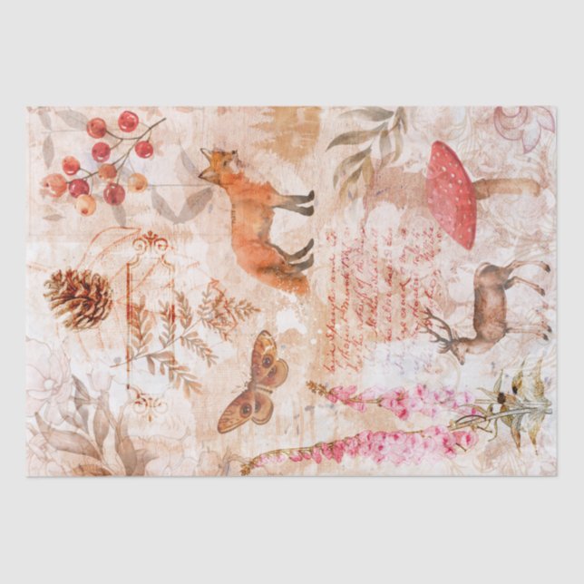 Waldwald Wildfauna Fox Hirsche Dekoupage Tissue Seidenpapier (Vorderseite)