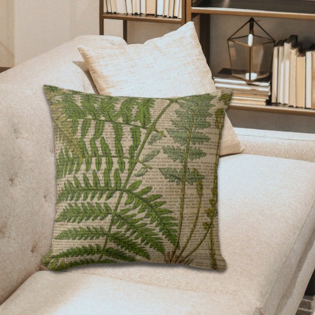 Waldwaldblätter, französischer botanischer Printfa Kissen (woodland foliage french botanical print fern throw pillow)
