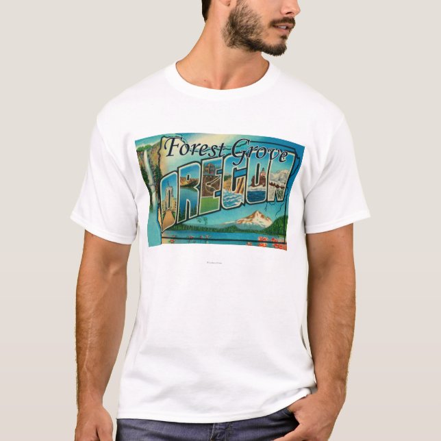 Waldwaldung, Oregon - große Buchstabe-Szenen T-Shirt (Vorderseite)