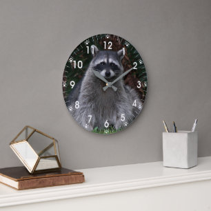 Waldwaschbär-Wildfotografie mit Pfotenabdrücken Große Wanduhr
