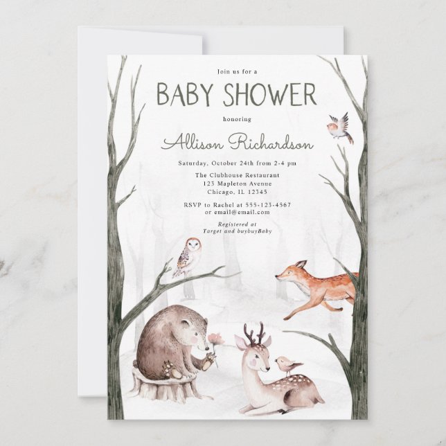 Waldwasserfarben geschlechtsneutrale Babydusche Einladung (Vorderseite)