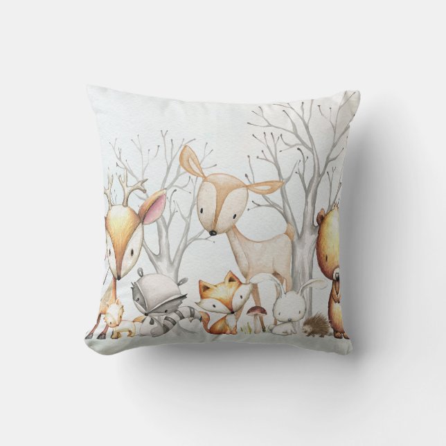 Waldwatercolor-Tierbaby-KinderKinderzimmer-Kissen Kissen (Vorderseite)