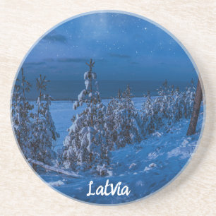 Waldweg bei Winternacht Untersetzer