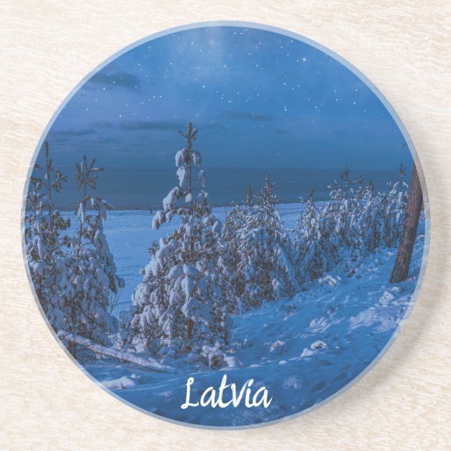 Waldweg bei Winternacht Untersetzer (Vorne)