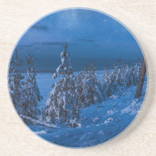 Waldweg in der Winternacht Getränkeuntersetzer