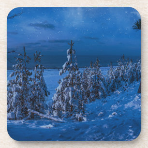 Waldweg in der Winternacht Getränkeuntersetzer