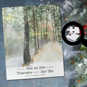 Waldweg personalisierte Wasserfarbe Weihnachten
