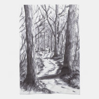 Waldweg-Tintenlandschaftszeichnen