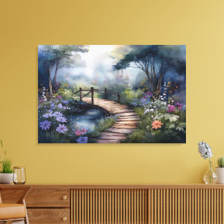 Waldweg und Brücke Leinwanddruck