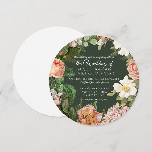 Waldweiße Rosen-Vintage botanische Blumenhochzeit Einladung (Vorne/Hinten)