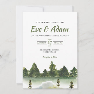 Waldwiese Kiefern Boho Aquarell Winterhochzeit Einladung