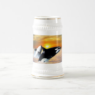 Wale am Sonnenuntergang Bierglas