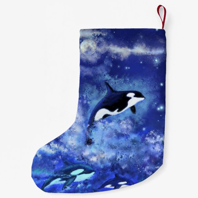 Wale auf Blue Full Moon Weihnachten Strumpf Kleiner Weihnachtsstrumpf (Rückseite)
