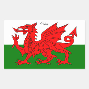 WALE: Flagge von Wales mit Text "Wales" Rechteckiger Aufkleber