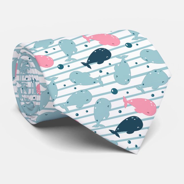 Wale in blauem Navy-Rosa Krawatte (Gerollt)