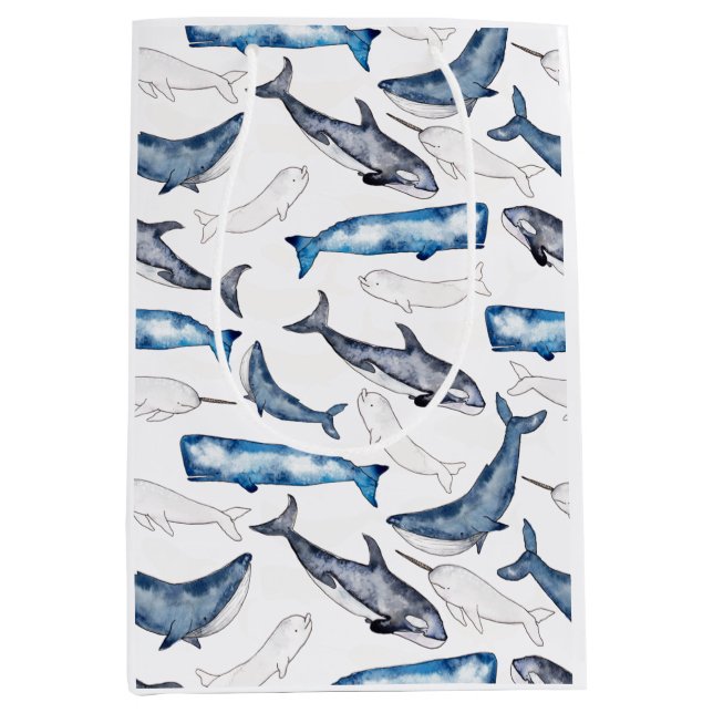 Wale in Wasserfarbe Mittlere Geschenktüte (Vorderseite)