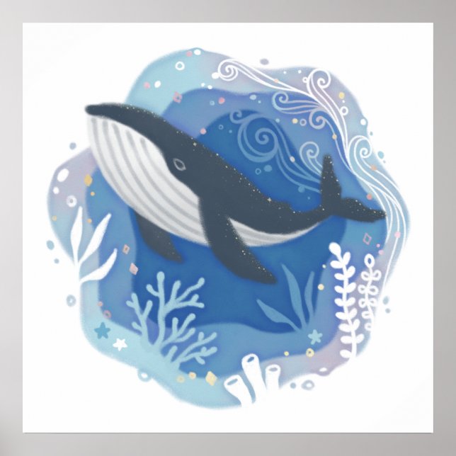 Wale & Korallen in Ocean Paper Art Illustration Poster (Vorne)