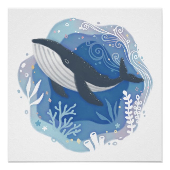 Wale & Korallen in Ocean Paper Art Illustration Poster (Vorderseite)