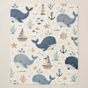 Wale & Nautilus-Ozean-Kinderzimmer-Nahtloses Muste Sherpadecke