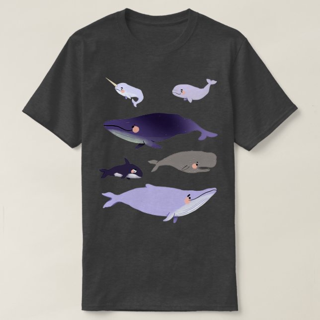 Wale Niedlich, Lila und rosa Tierdarstellung Pa T-Shirt (Design vorne)