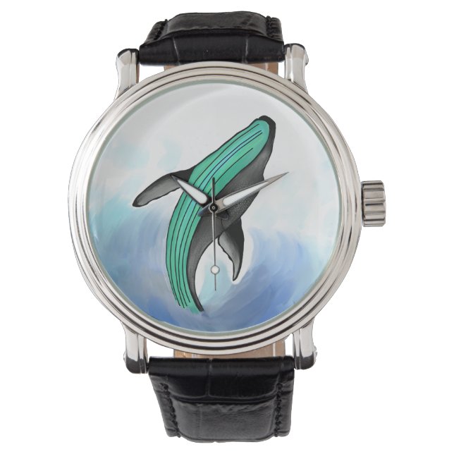 Wale Ozeanblau Liebe Naturkunst beobachten Armbanduhr (Vorderseite)