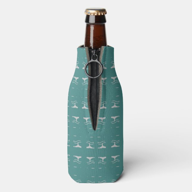 Wale Schwanz Muster Aquamarin und grau Flaschenkühler (Flasche Rückseite)