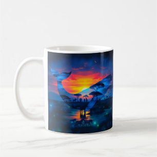 Wale und afrikanische Wildtiere Sonnenuntergang & Kaffeetasse